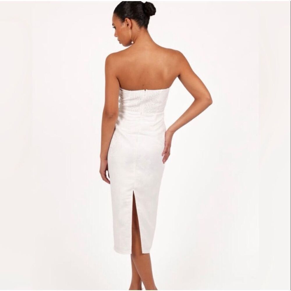 Petal & Pup Avah Strapless Floral Midi Dress in White Size S - Picture 2 of 12